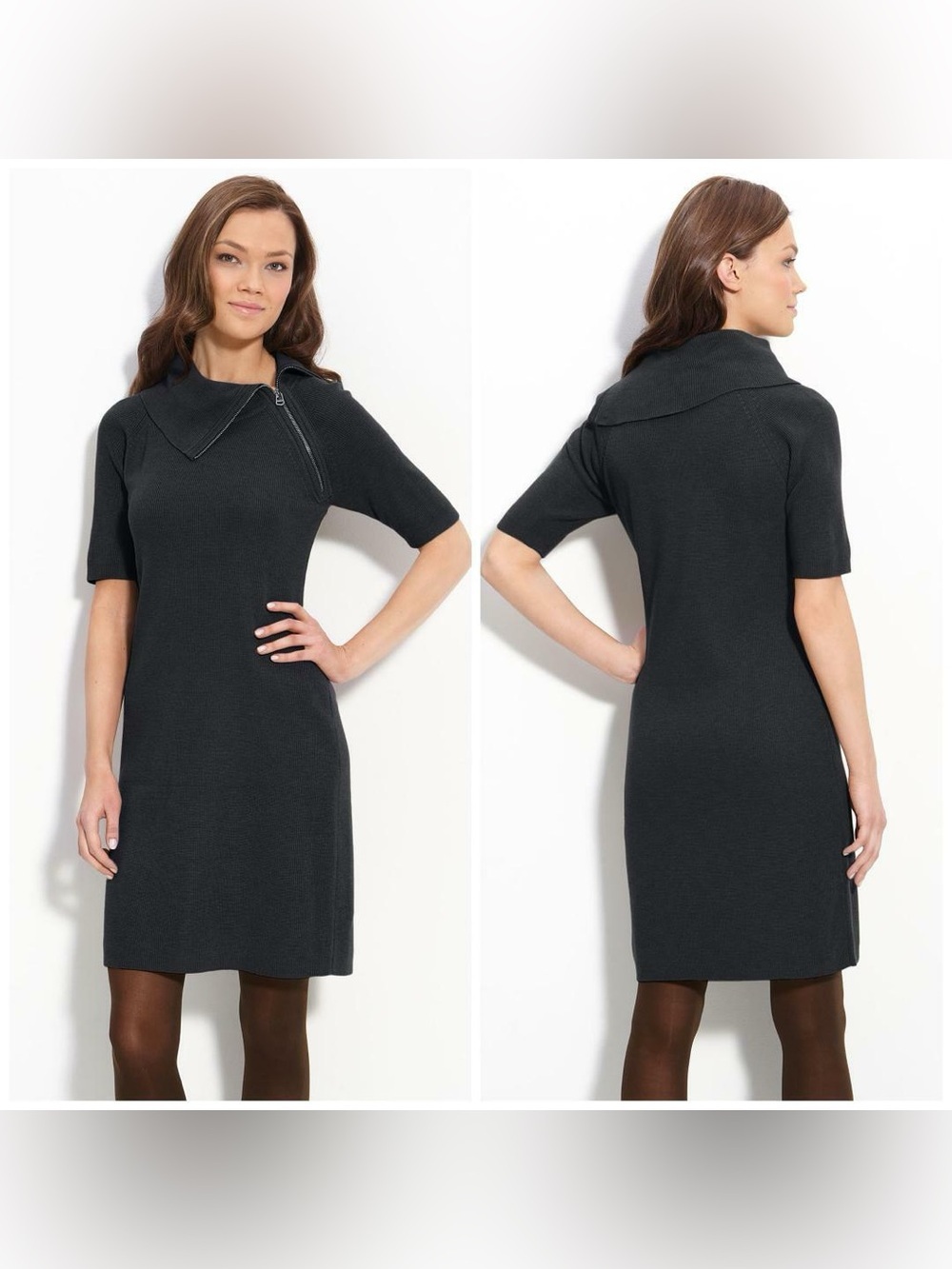 Calvin Klein Charcoal Dark Gray Turtle Neck Knit Mini Dress Women’s Size Medium